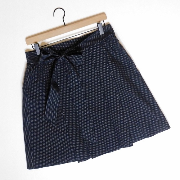 TIBI Navy Blue & White Pleated Swiss Dot Skirt Tie Waist Polka Dot Size 10 - Picture 1 of 12